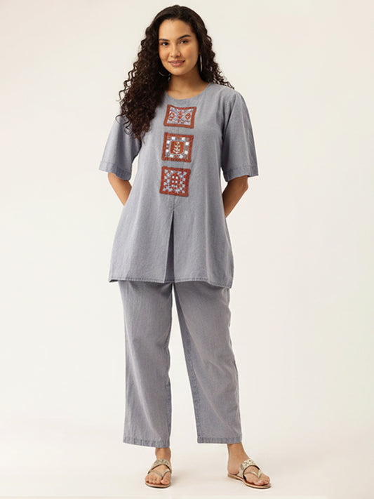 Grey Cotton Slub Co-Ord Set for Women