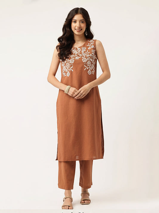 Elegant Brown Cotton Flex Kurta Set with Stylish Fit Design