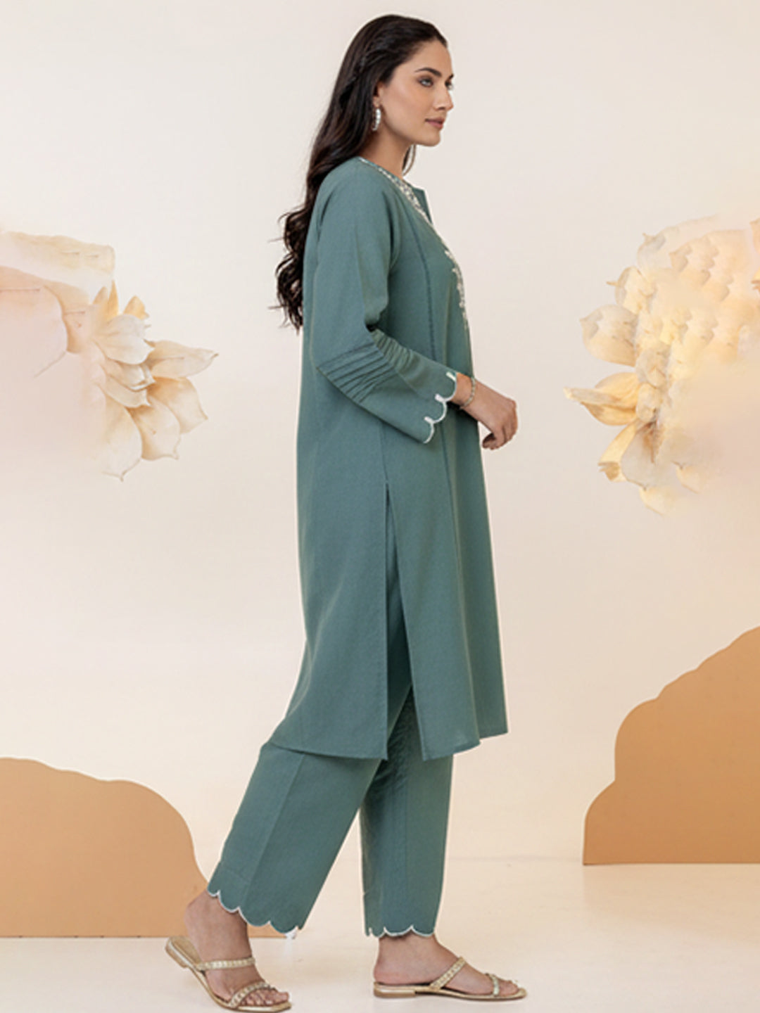 Elegant Teal Green Cotton Flex Kurta Set