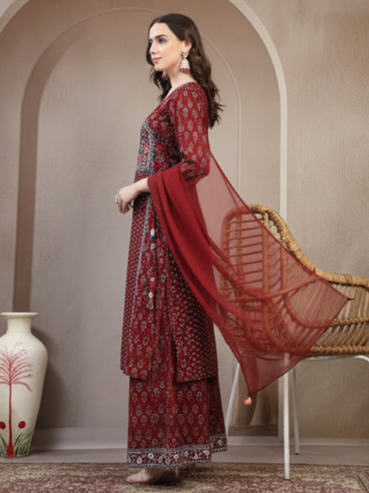 Maroon Cotton Suit Set Perfect for Casual and Festive Wear