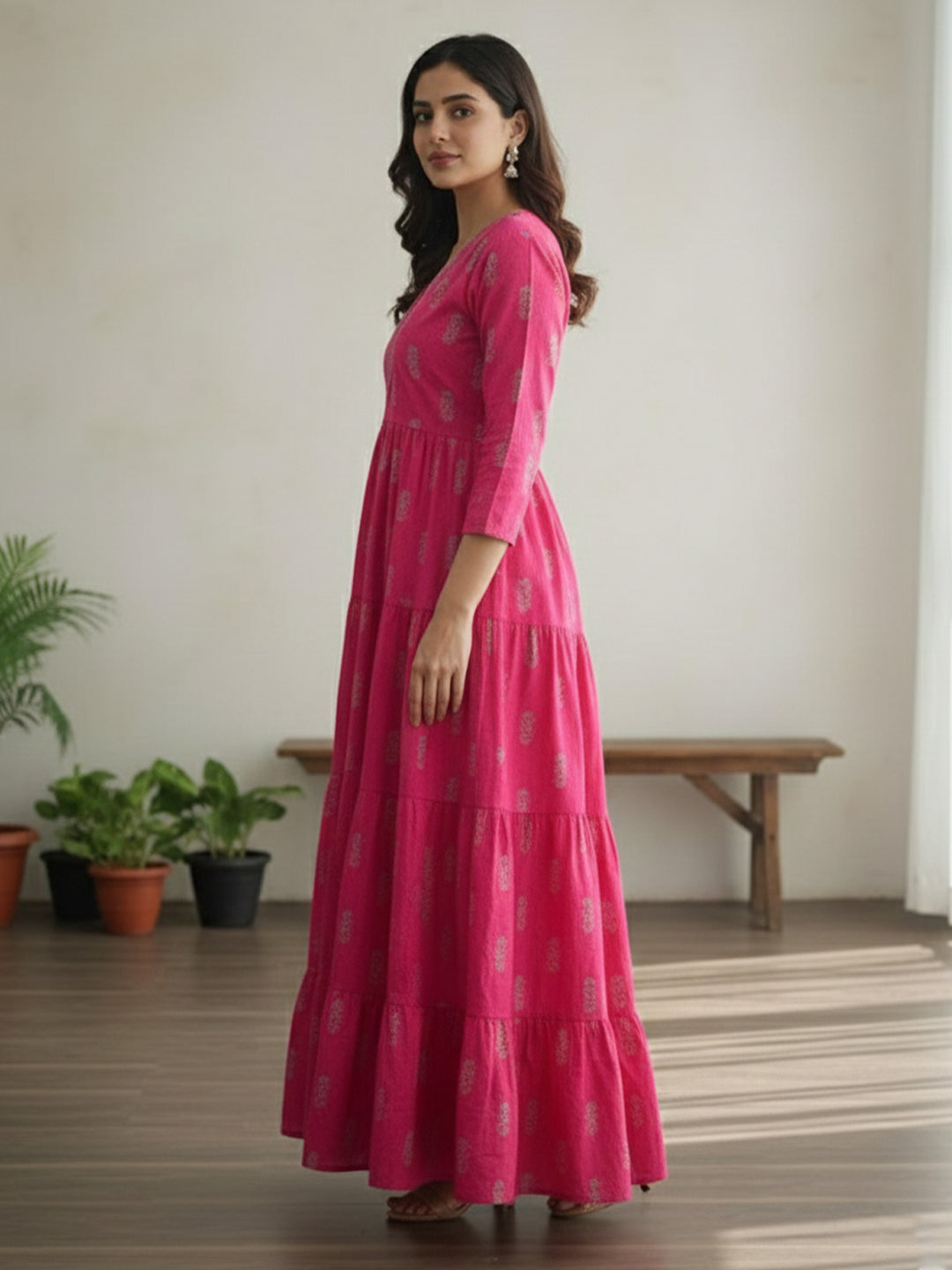 Modern Ethnic Multicolour Anarkali Rayon Dress