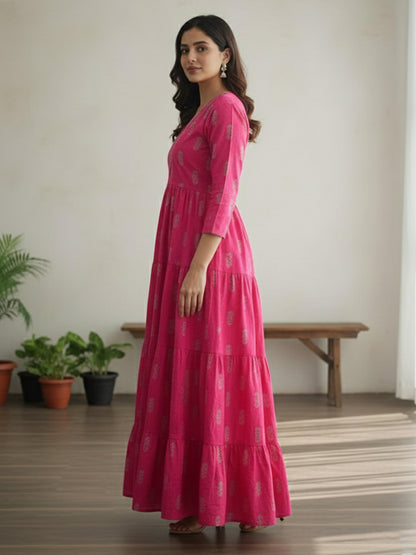 Modern Ethnic Multicolour Anarkali Rayon Dress