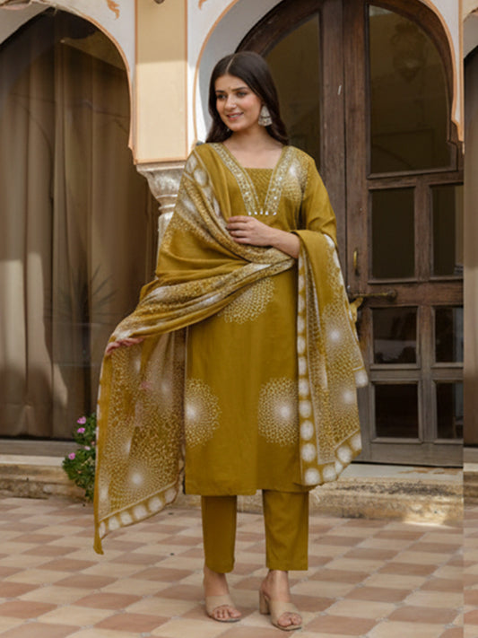 Elegant Mustard cotton suit set for women with daily comfort