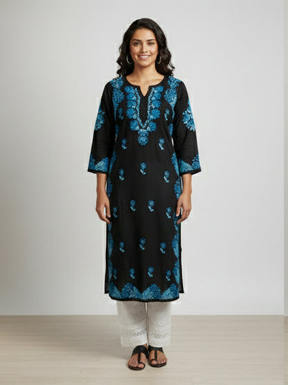 Black Chikankari Kurta with Blue Embroidery