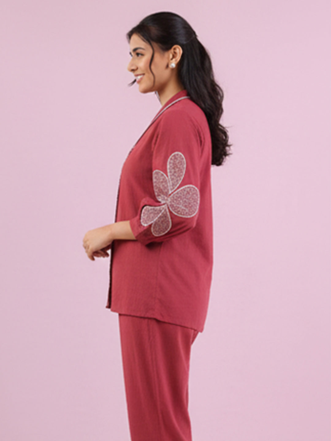 Deep Maroon Cotton Slub Co-Ord Set