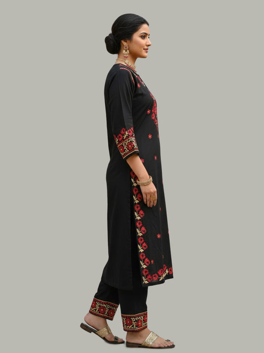 Black Chikankari Kurta Palazzo Set with multi-color embroidery