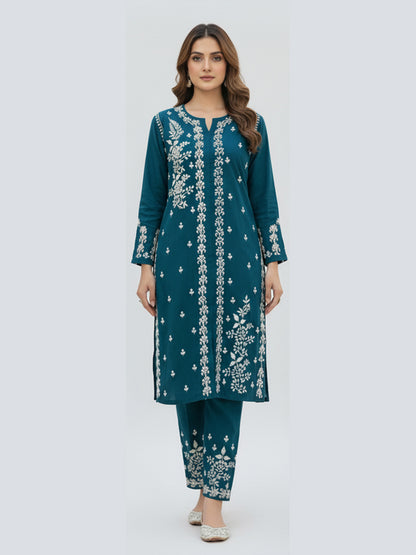 Blue Chikankari Kurta with Blue Pant Set
