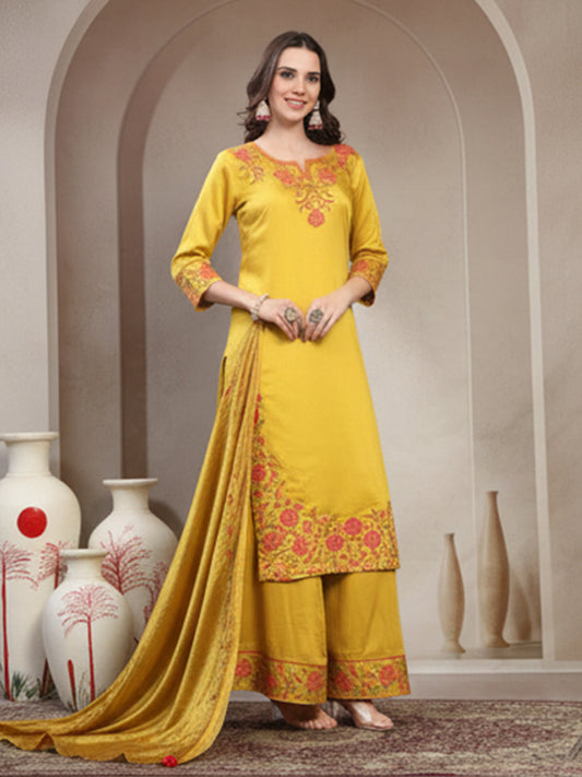 Elegant Yellow Gajji Suit Set for Women’s Festive Ethnic Wear