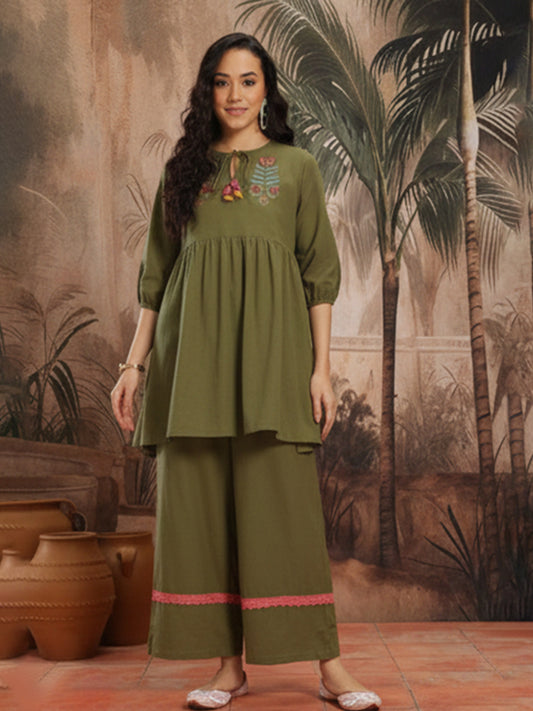 Green Flex Co-Ord Set with Modern Design for Women