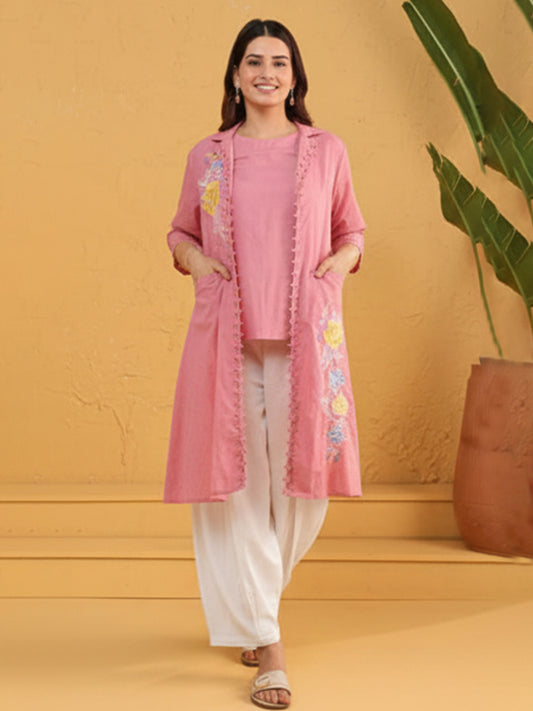Women’s Light Pink Rayon Flex Top Pant Jacket Set