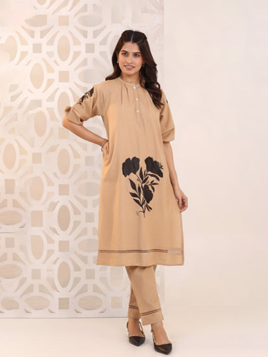 Elegant Golden Cotton Flex Kurta Set with Stylish Fit Design
