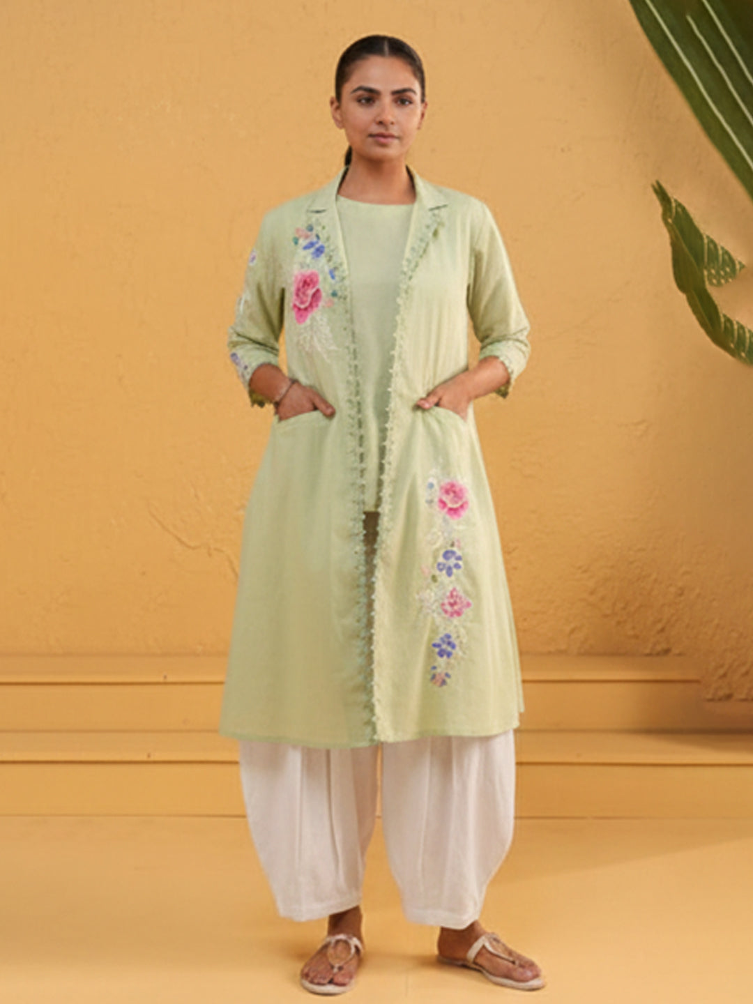 Stylish Light Green Rayon Flex Top Pant Jacket Set