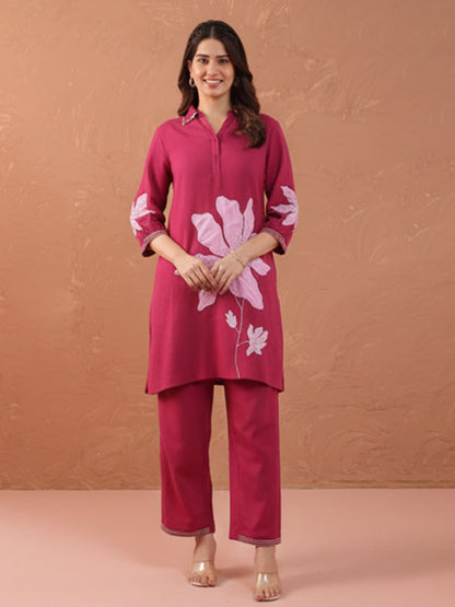 Elegant Dark Pink Rayon Flex Kurti with Comfortable Pant Set