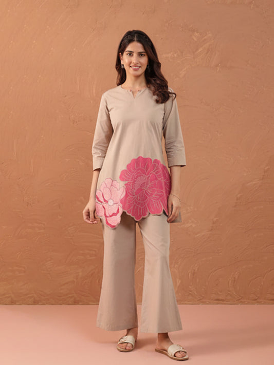 Minimal Beige Cotton Poplin Co-Ord Set with Relaxed Fit