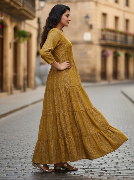 Women’s Soft Rayon Multicolour Anarkali Embroidered Dress