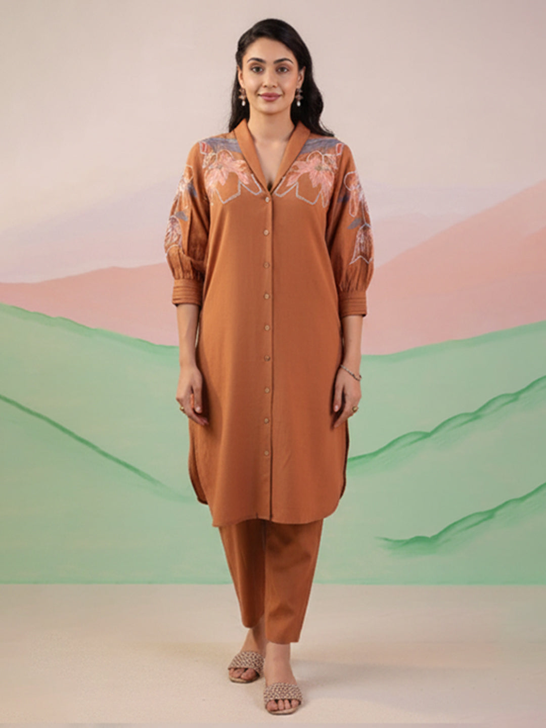 Elegant Brown Cotton Flex Kurta Set