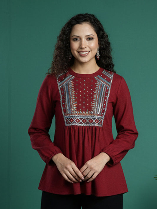 Classic Maroon Cotton Tops for Women