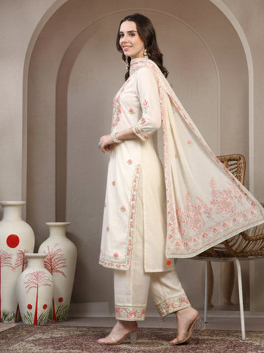 Elegant Cream Cotton Suit Set for Women’s Comfortable Everyday Wear