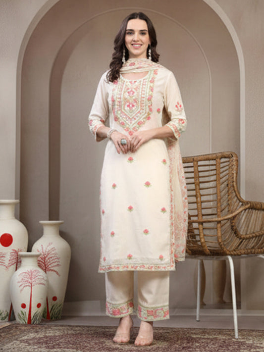 Elegant Cream Cotton Suit Set for Women’s Comfortable Everyday Wear