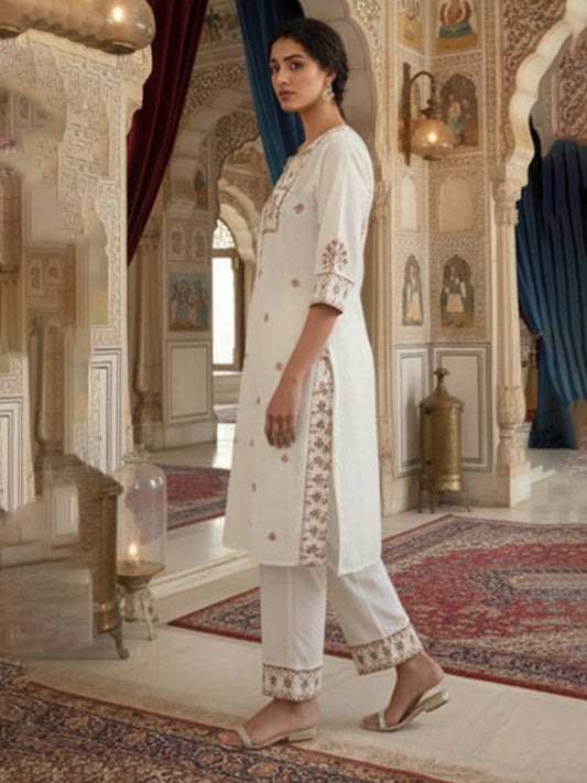 Elegant White Mal Chanderi Suit Set for Women’s Wear