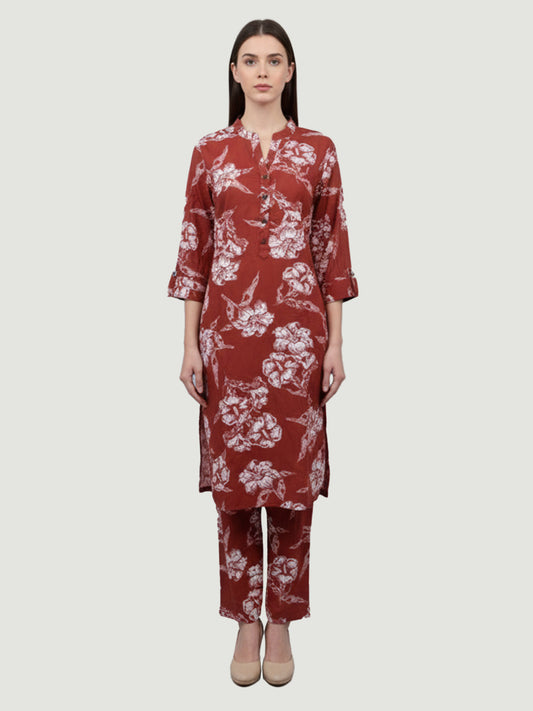 Brown Straight Printed Cotton Kurta for Ethnic Wear