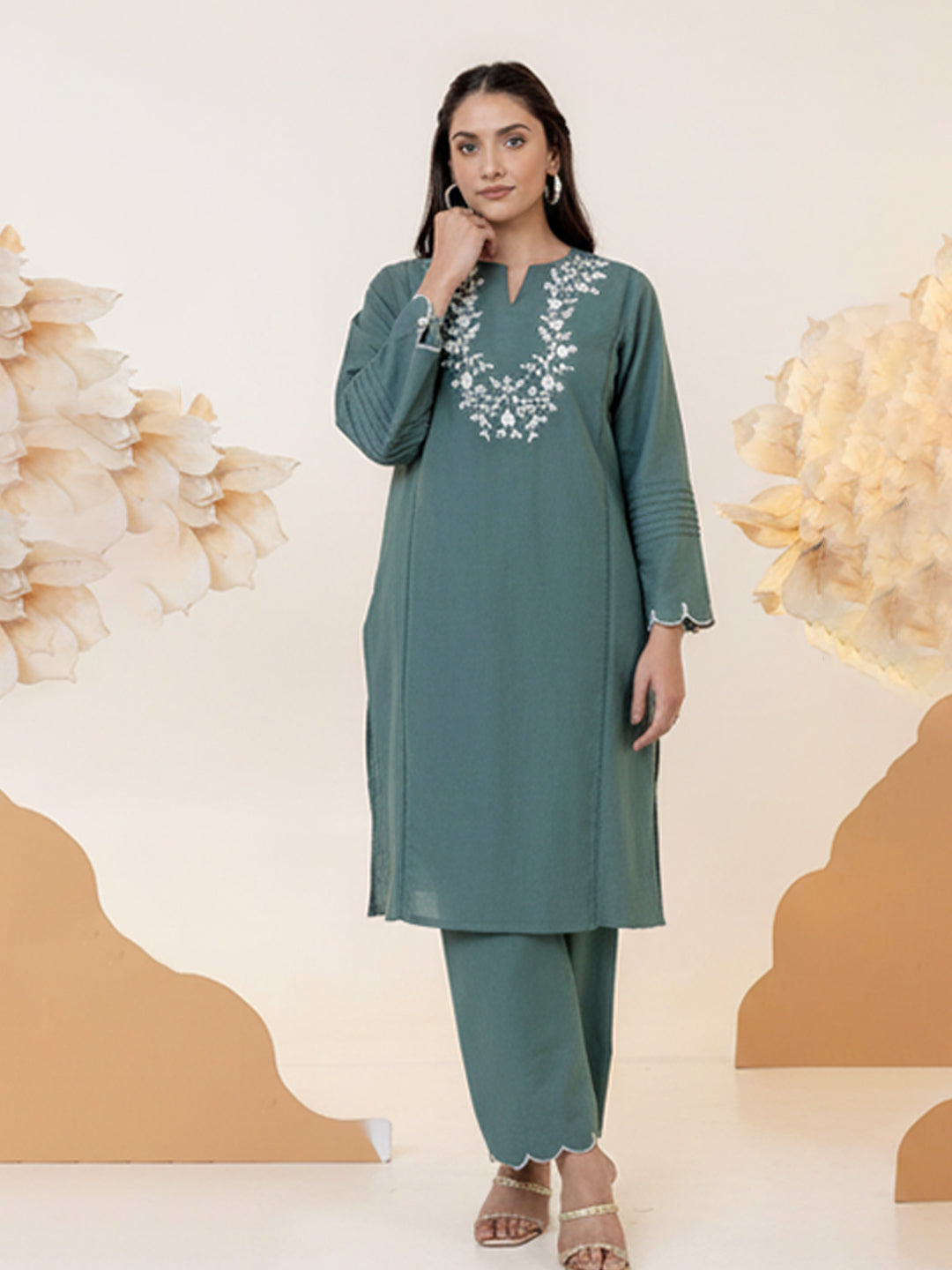 Elegant Teal Green Cotton Flex Kurta Set