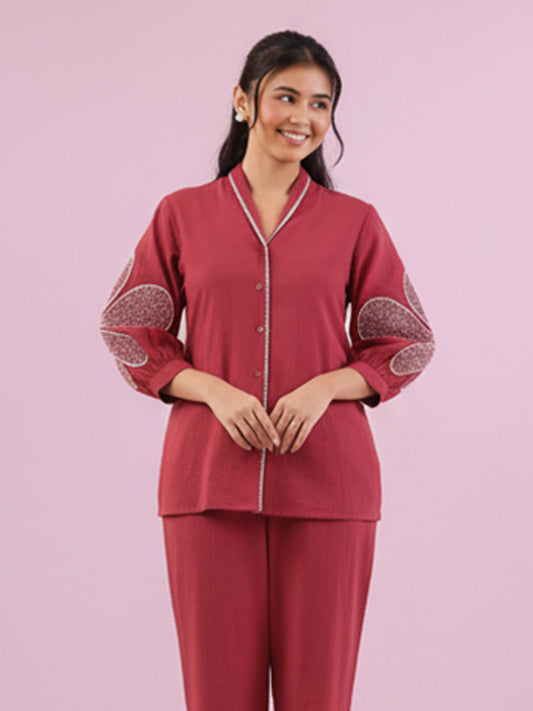 Deep Maroon Cotton Slub Co-Ord Set