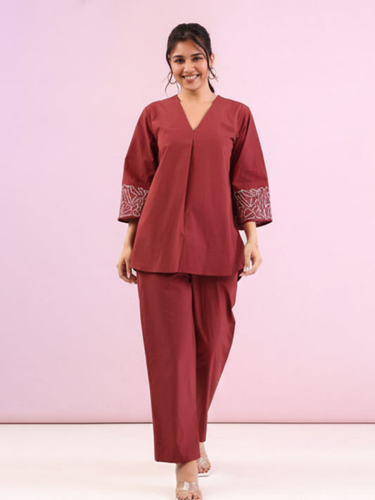 Classic Dark Brown Cotton Cambric Co-Ord Set