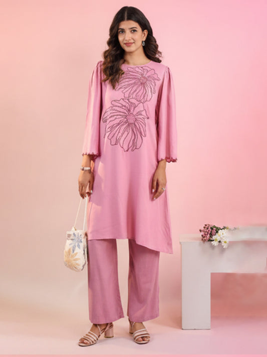 Pink Rayon Stepal Kurta Set for Everyday Wear