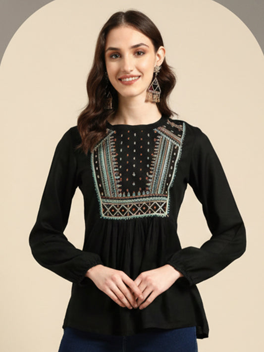 Classic Black Cotton Tops for Women