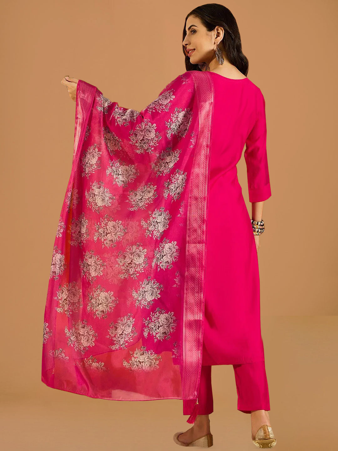 Fuchsia Pink Viscose Chanderi Suit Set