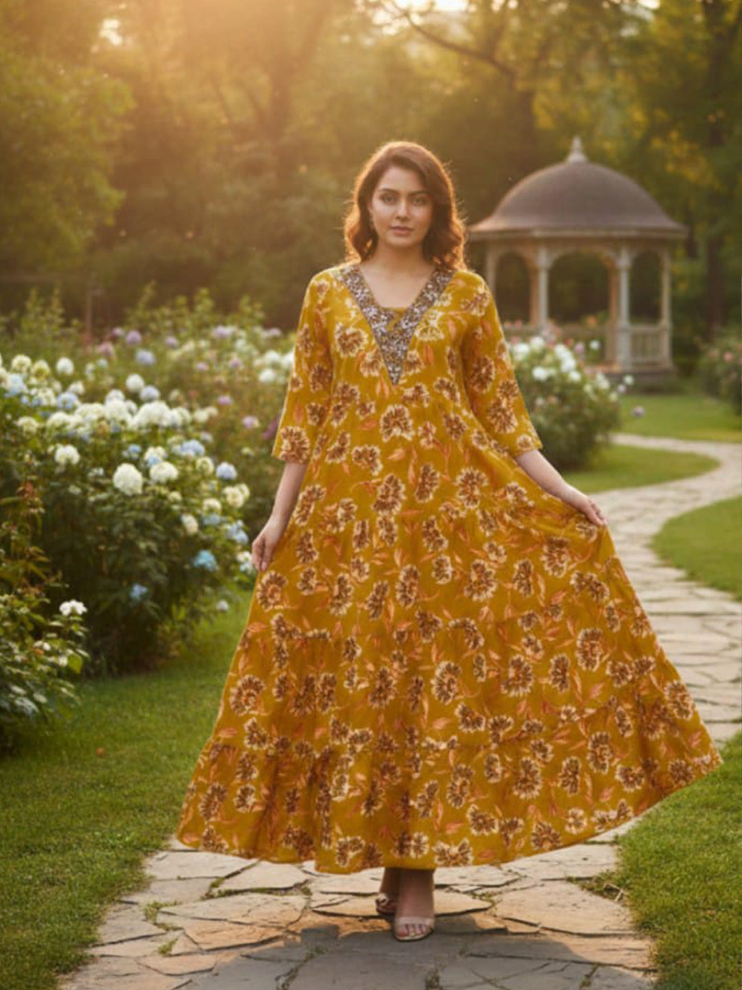 Multicolour Anarkali Embroidered Rayon Dress for Women