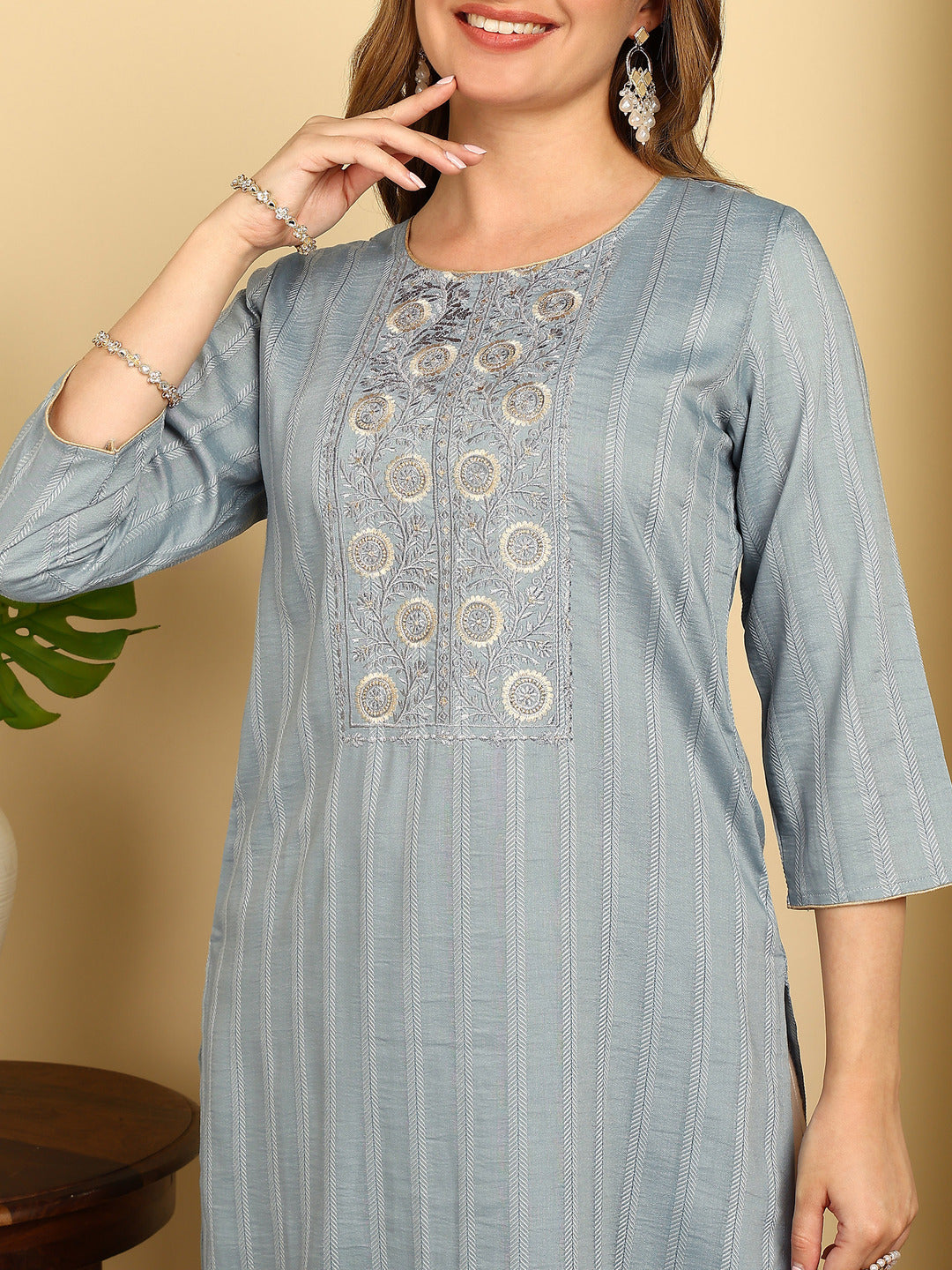 Embroidered Dark Green PolySilk Straight Kurta