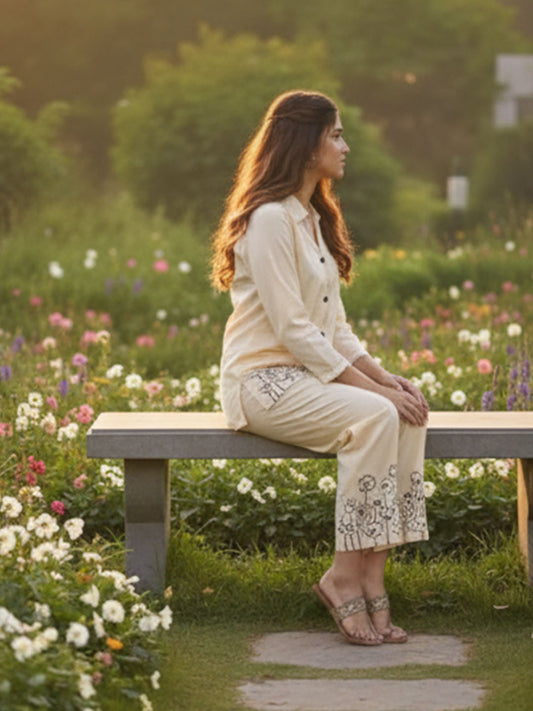 Elegant white cotton 60 by 60 2-Piece Co-ord set