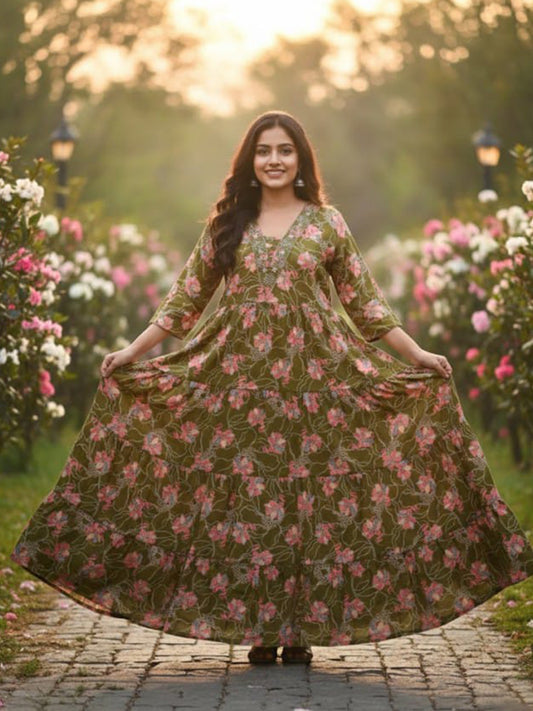 Stylish Multi Colour Anarkali Embroidery Rayon Dress