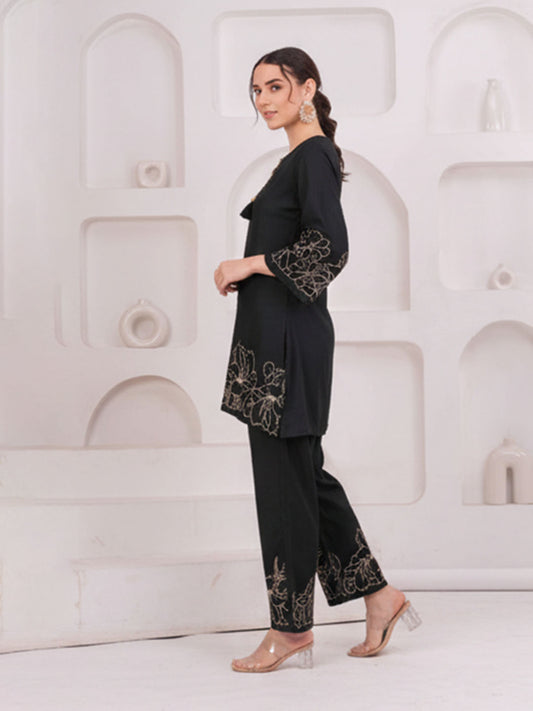 Sleek Black rayon 2-Piece Co-ord Ensemble