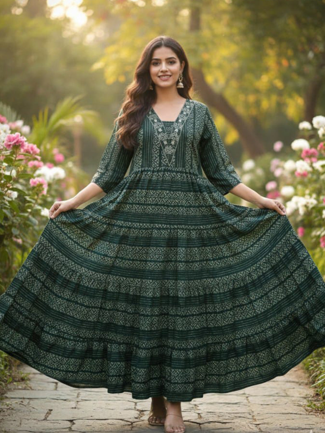 Women’s Stylish Multicolour Anarkali Embroidered Rayon Dress