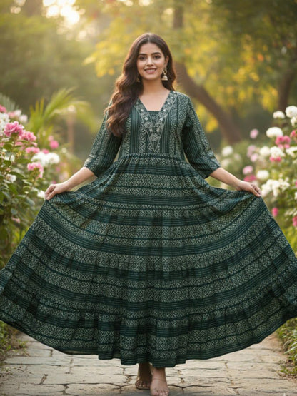 Women’s Stylish Multicolour Anarkali Embroidered Rayon Dress