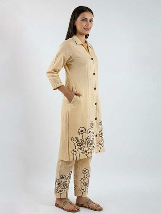 Sleek  cream cotton 60 by 60 2-Piece Co-ord Ensemble