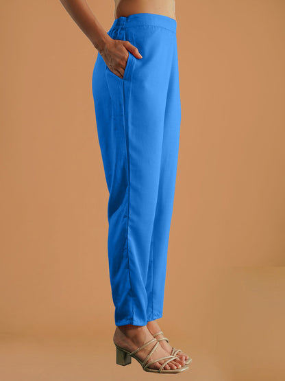 Teal Blue Silk Solid Suit Set