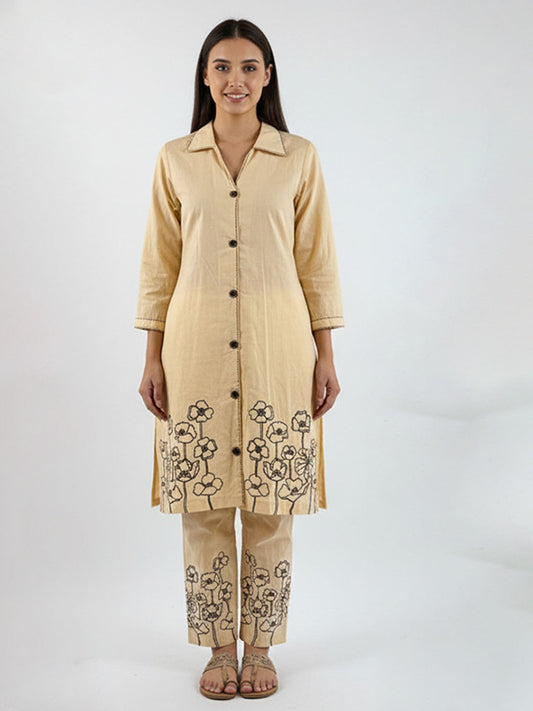 Sleek  cream cotton 60 by 60 2-Piece Co-ord Ensemble