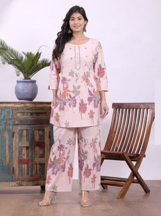 Women’s White  Cotton flex Co-ord Set