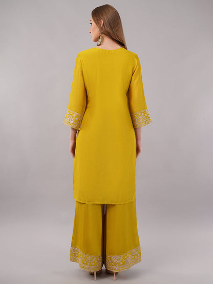 dhartii Mustard Chinon Solid Suit Set