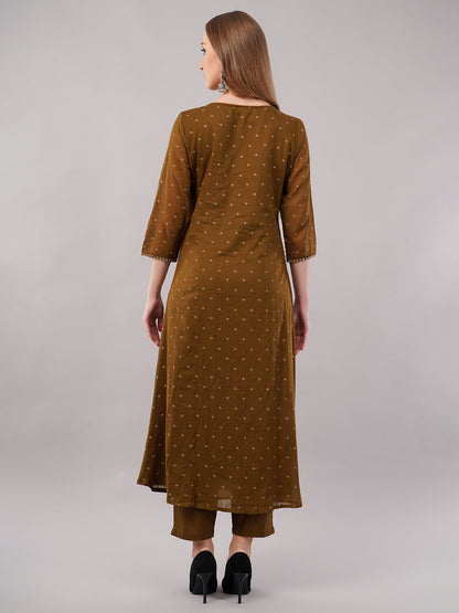 dhartii Mustard Yellow Embroidered Cotton Suit Set