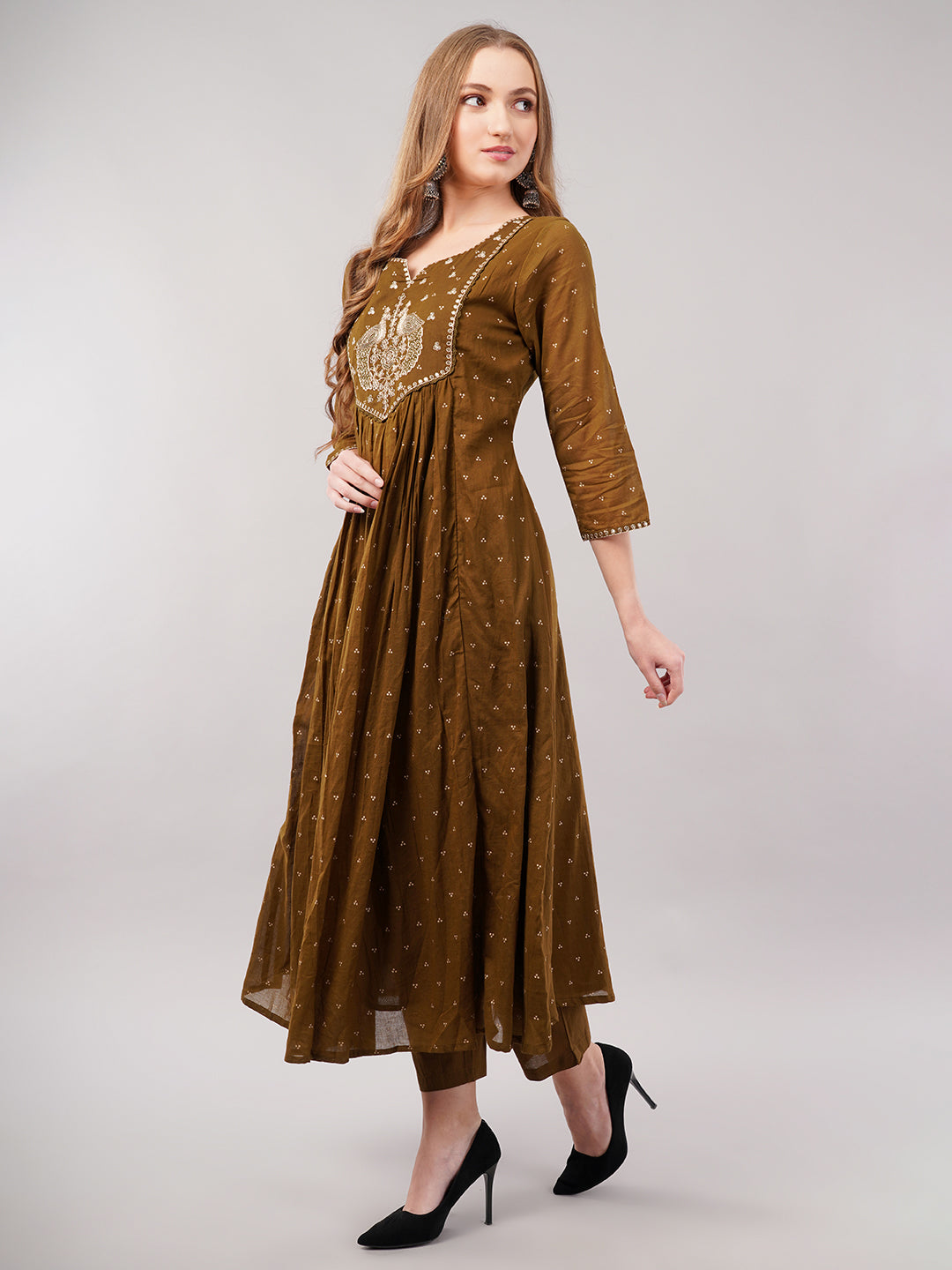 dhartii Mustard Yellow Embroidered Cotton Suit Set