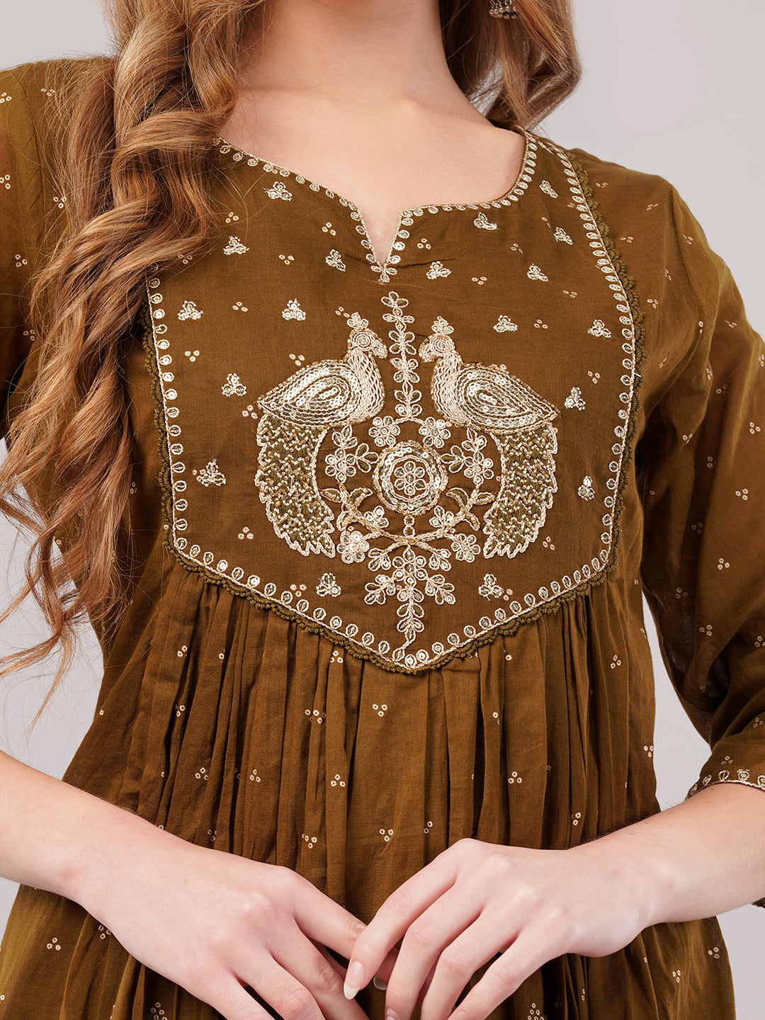 dhartii Mustard Yellow Embroidered Cotton Suit Set