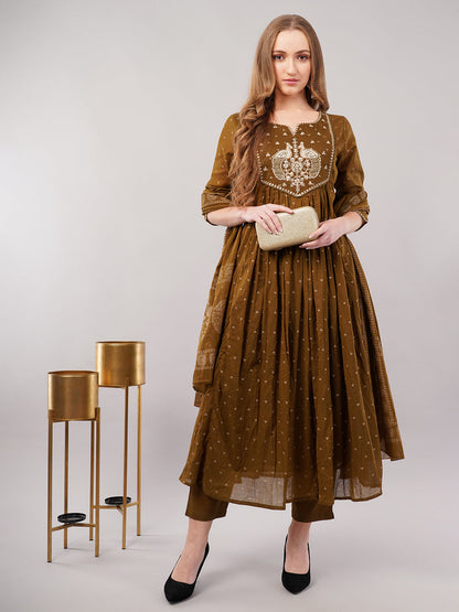 dhartii Mustard Yellow Embroidered Cotton Suit Set