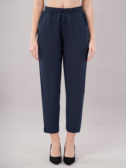 dhartii Navy Blue Embroidered Cotton Kurta