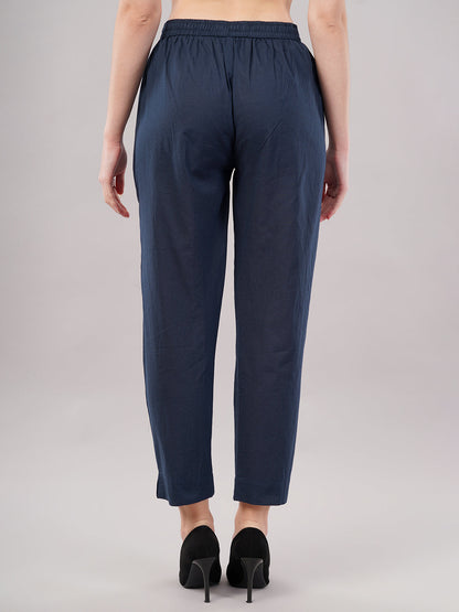 dhartii Navy Blue Embroidered Cotton Kurta