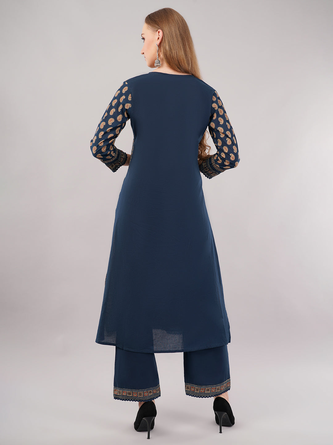 dhartii Teal Blue Printed Cotton Suit Set